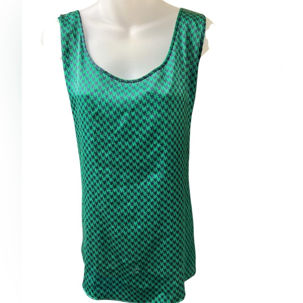 Banan Republic Factory Black Green Houndstooth Scoop Neckline Sleeveless Top XL